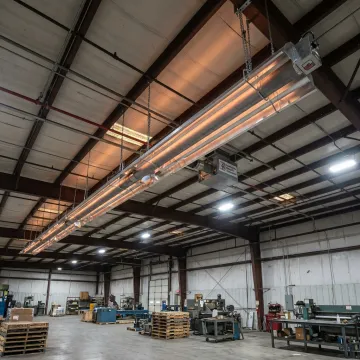 Gas-fired infrared heater in an industrial facility