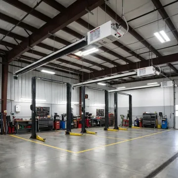 Radiant tube heater installed in a shop