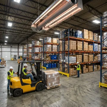 Gas radiant tube heater in a commercial building