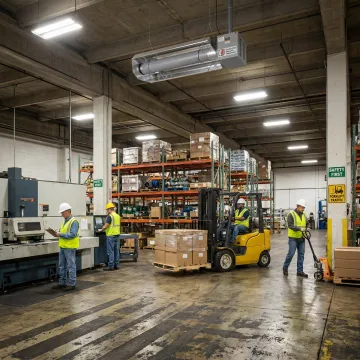 Radiant tube heater installed in industrial facility