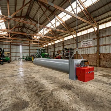Radiant infrared heater installed in a pole barn