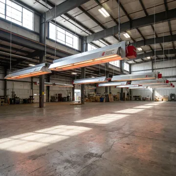 Commercial infrared heater installed in high-bay facility