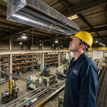 Infrared tube heater installed in industrial ceiling