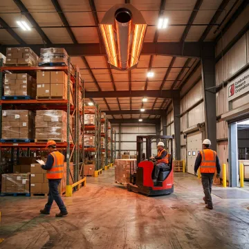 Radiant tube heaters installed in an industrial facility
