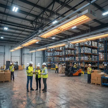 Radiant tube heaters installed in a commercial warehouse
