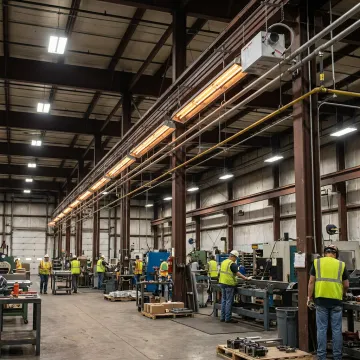 Commercial radiant tube heater installed in an industrial facility