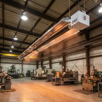 Oil fired radiant tube heater in an industrial facility