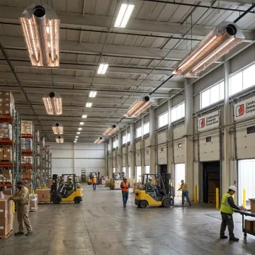 Radiant infrared heaters in a high-bay warehouse