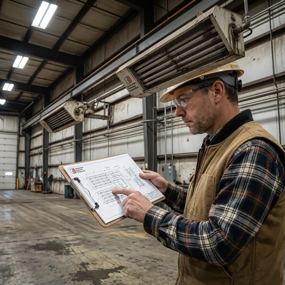 Engineer reviewing radiant tube heater layout