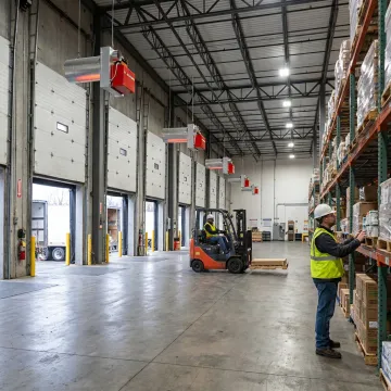 Radiant heating system installed in a warehouse