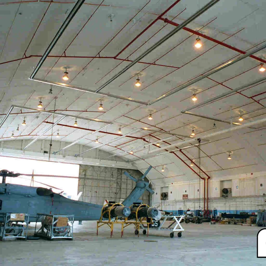 Radiant tube heaters in an aircraft hangar