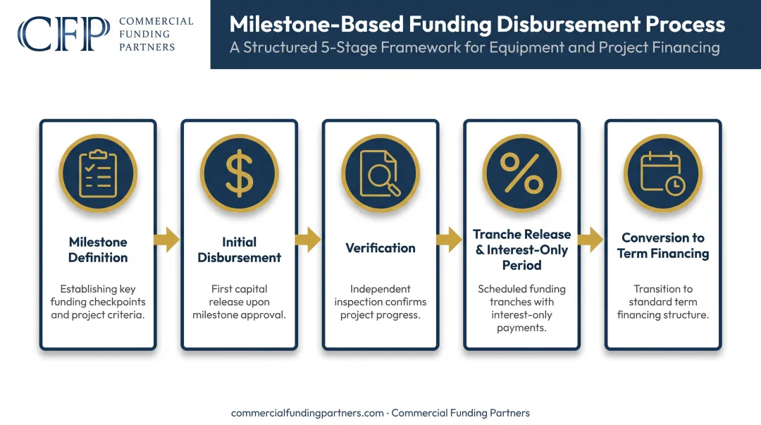 Five-stage milestone-based funding process from definition to conversion
