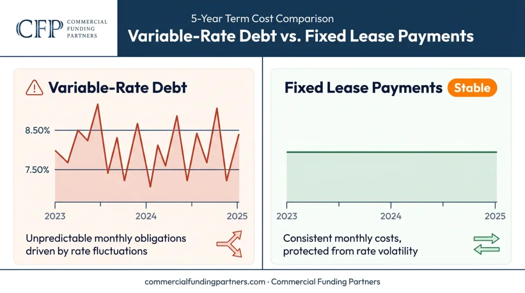Fixed lease payments versus variable rate debt cost predictability comparison chart
