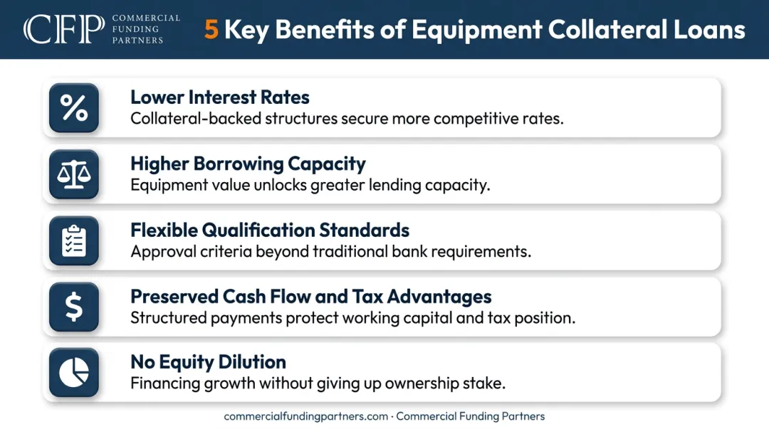 Five key benefits of equipment collateral loans infographic