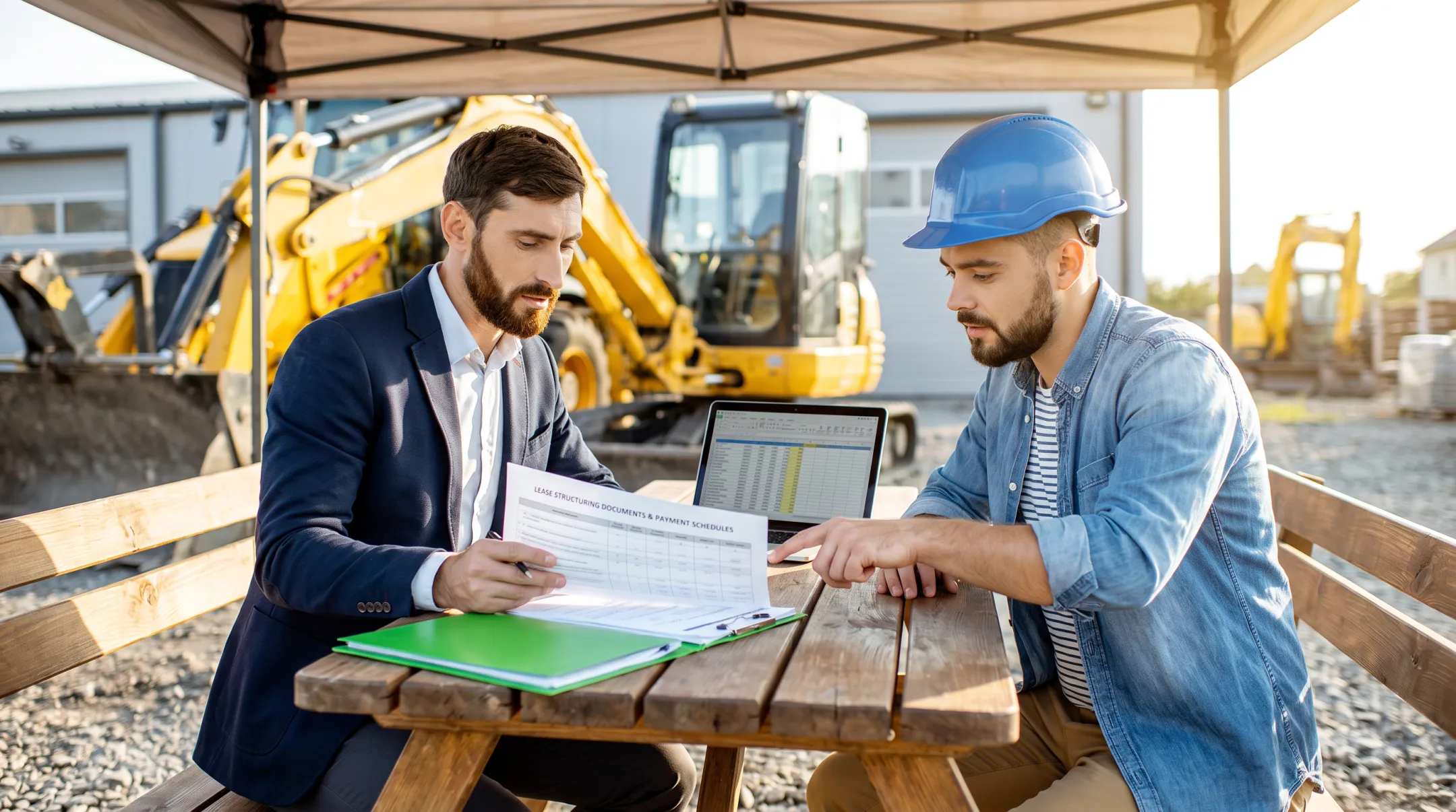 CFP financing specialist reviewing construction equipment lease structure documents