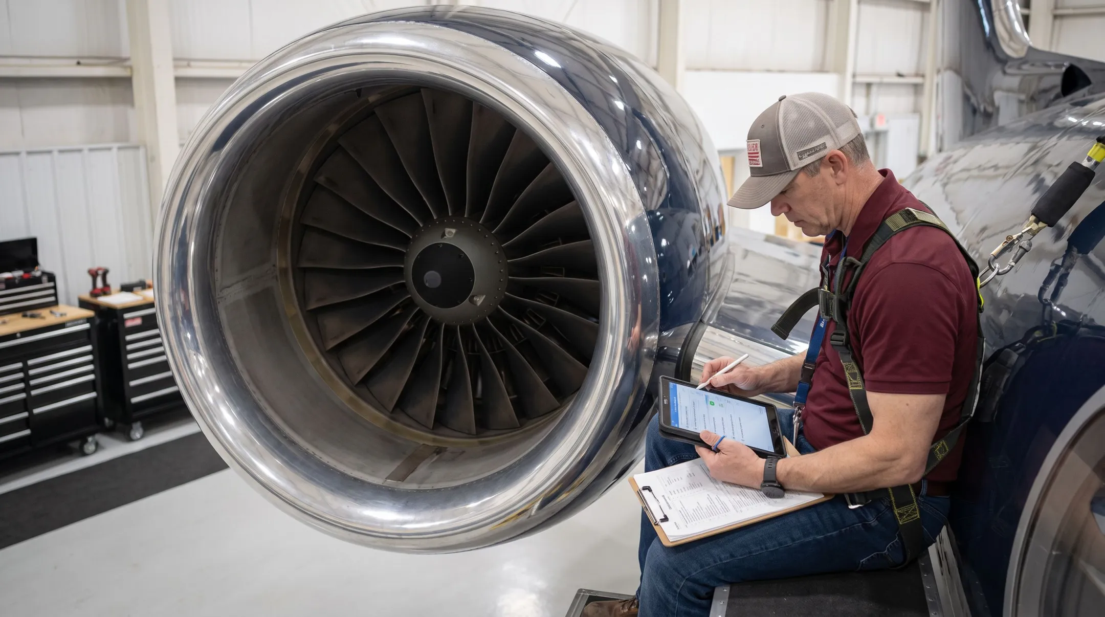 Modern business jet engine with clean logbooks and OEM maintenance records