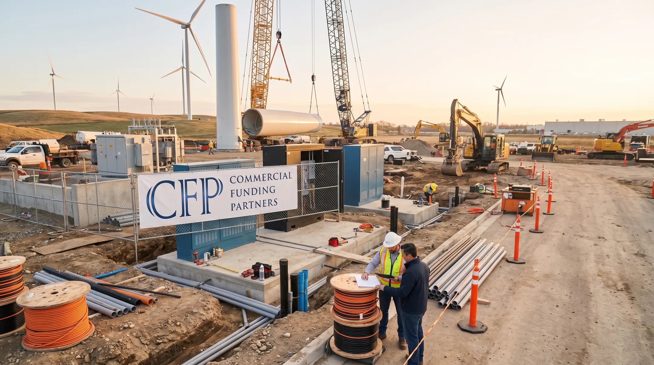 Renewable energy power plant financing project with turbine and solar installation