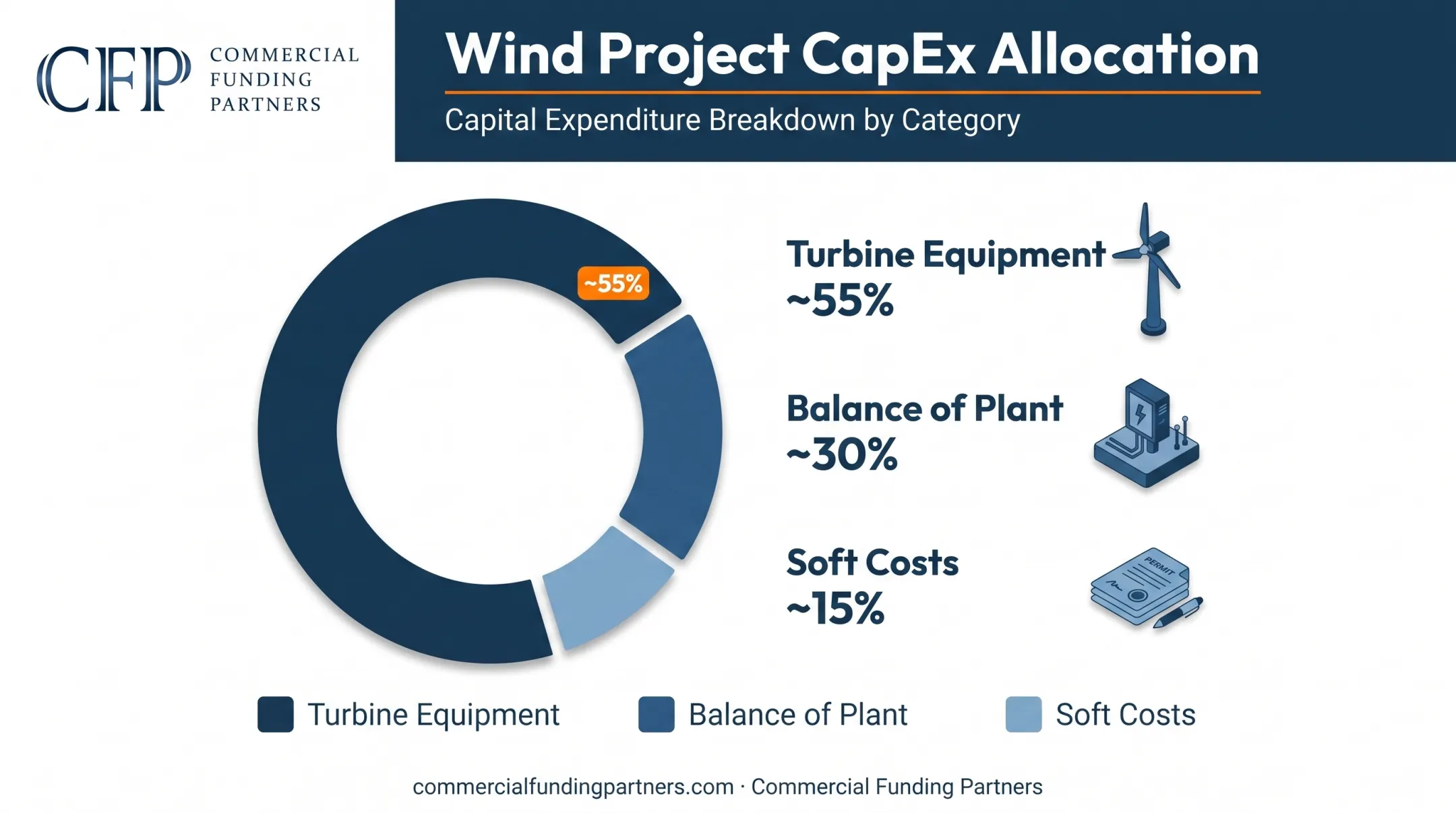 Wind project capital expenditure breakdown by cost category chart