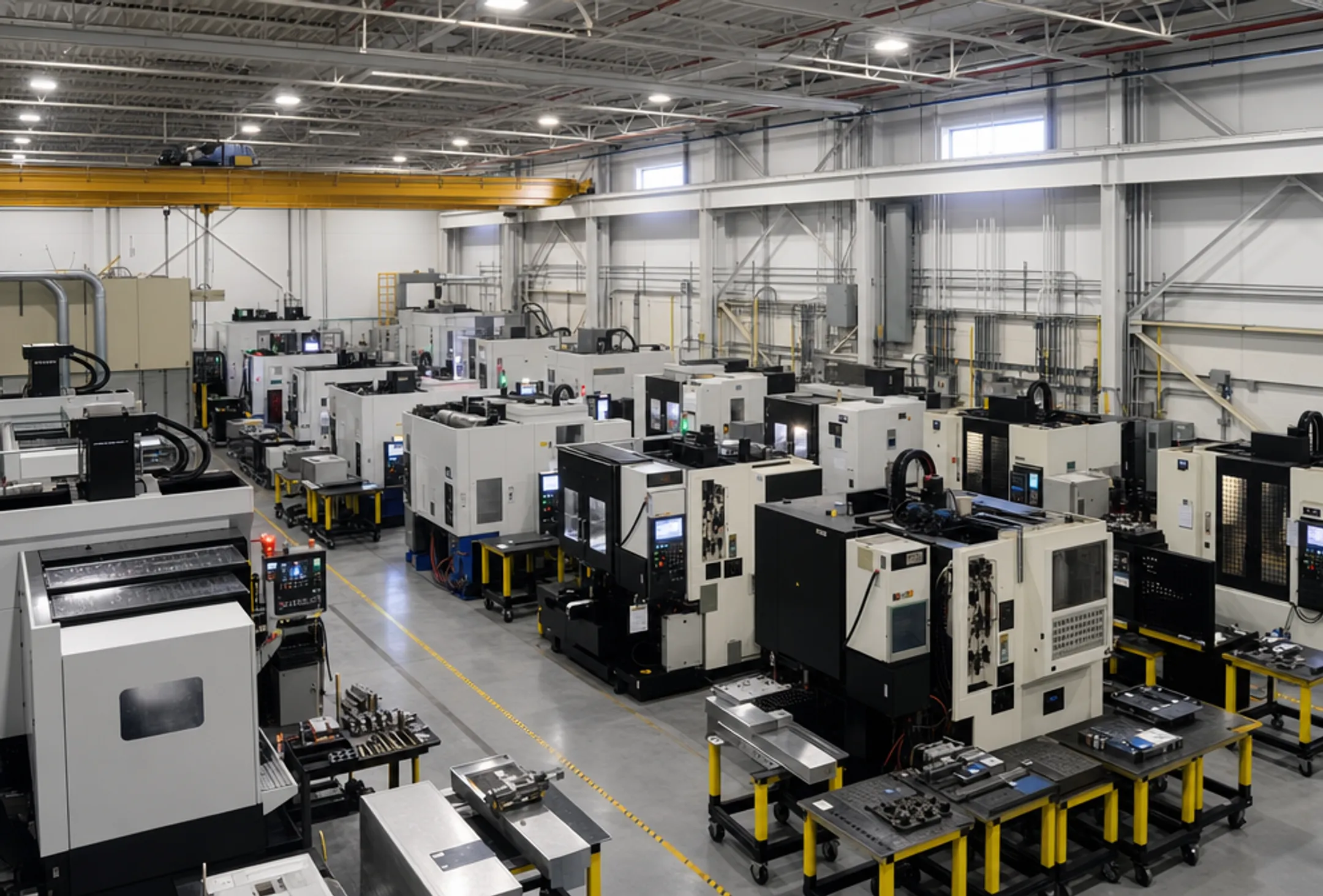 Industrial CNC machinery and production line equipment in manufacturing facility