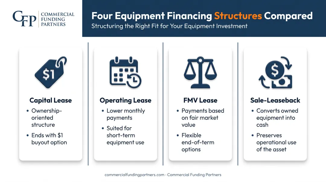 Four equipment lease structures comparison capital operating FMV sale-leaseback