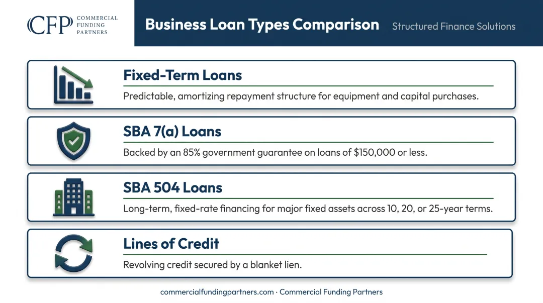 Business loan types comparison fixed-term SBA lines of credit