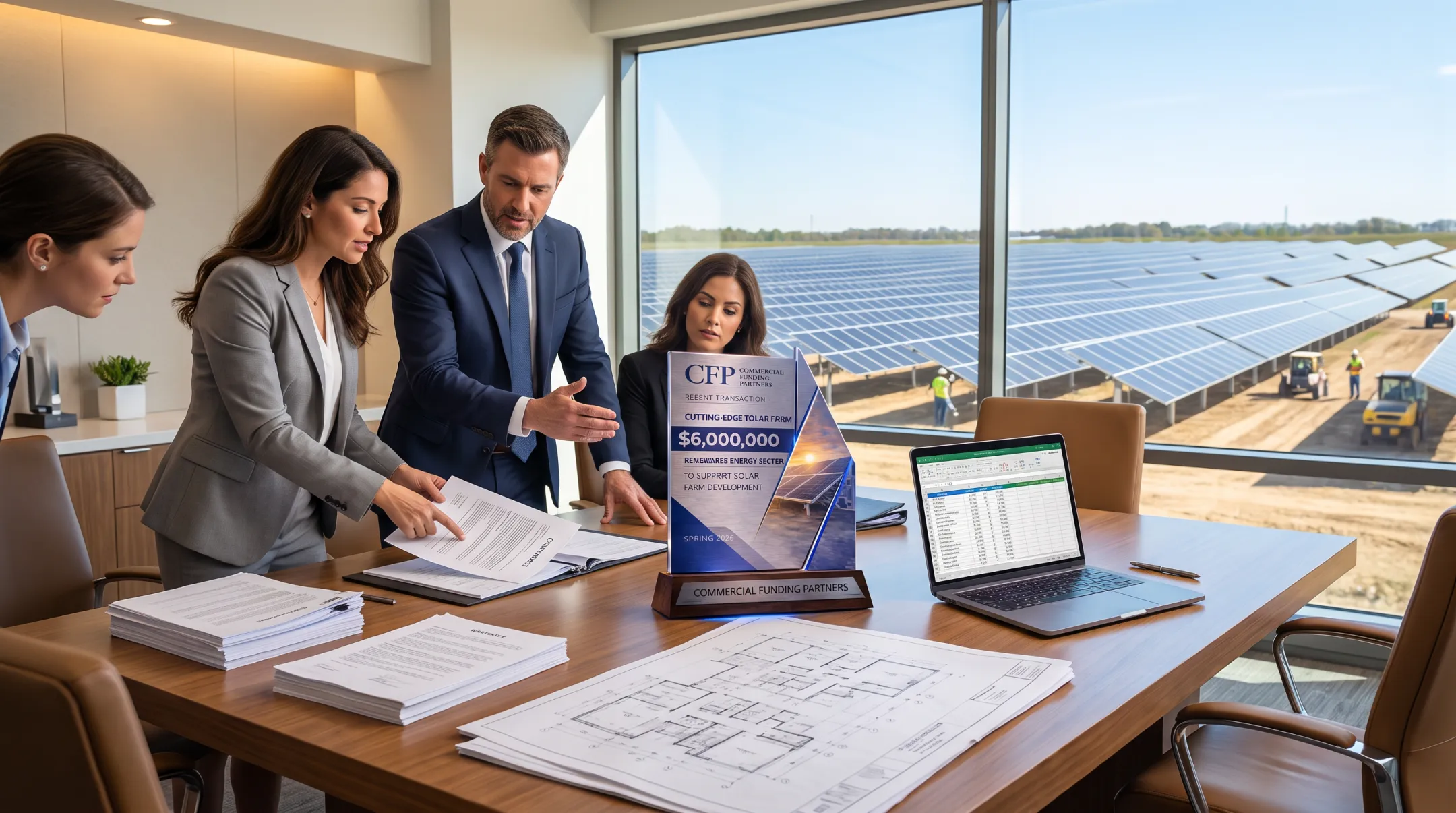 Commercial Funding Partners team structuring solar equipment financing deal