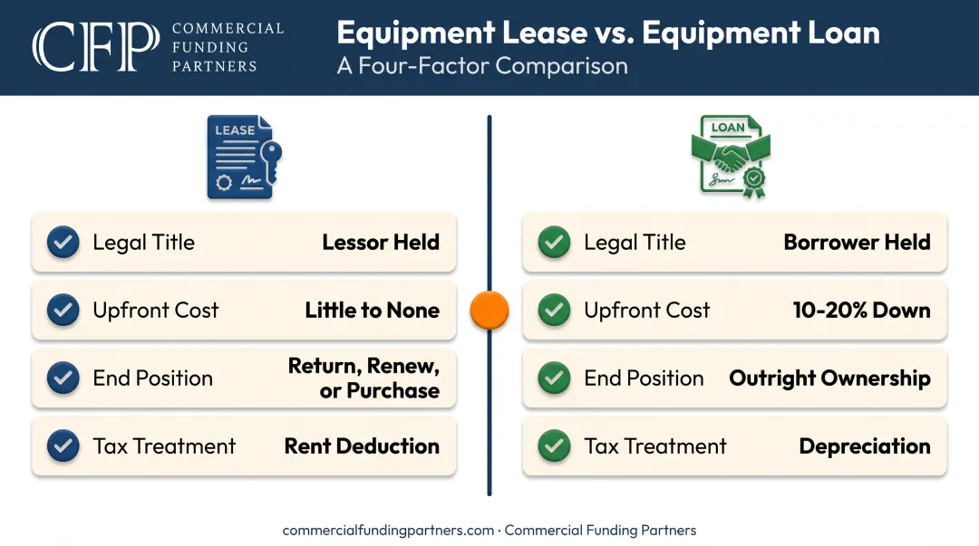 Equipment lease versus equipment loan comparison across title cost and tax treatment