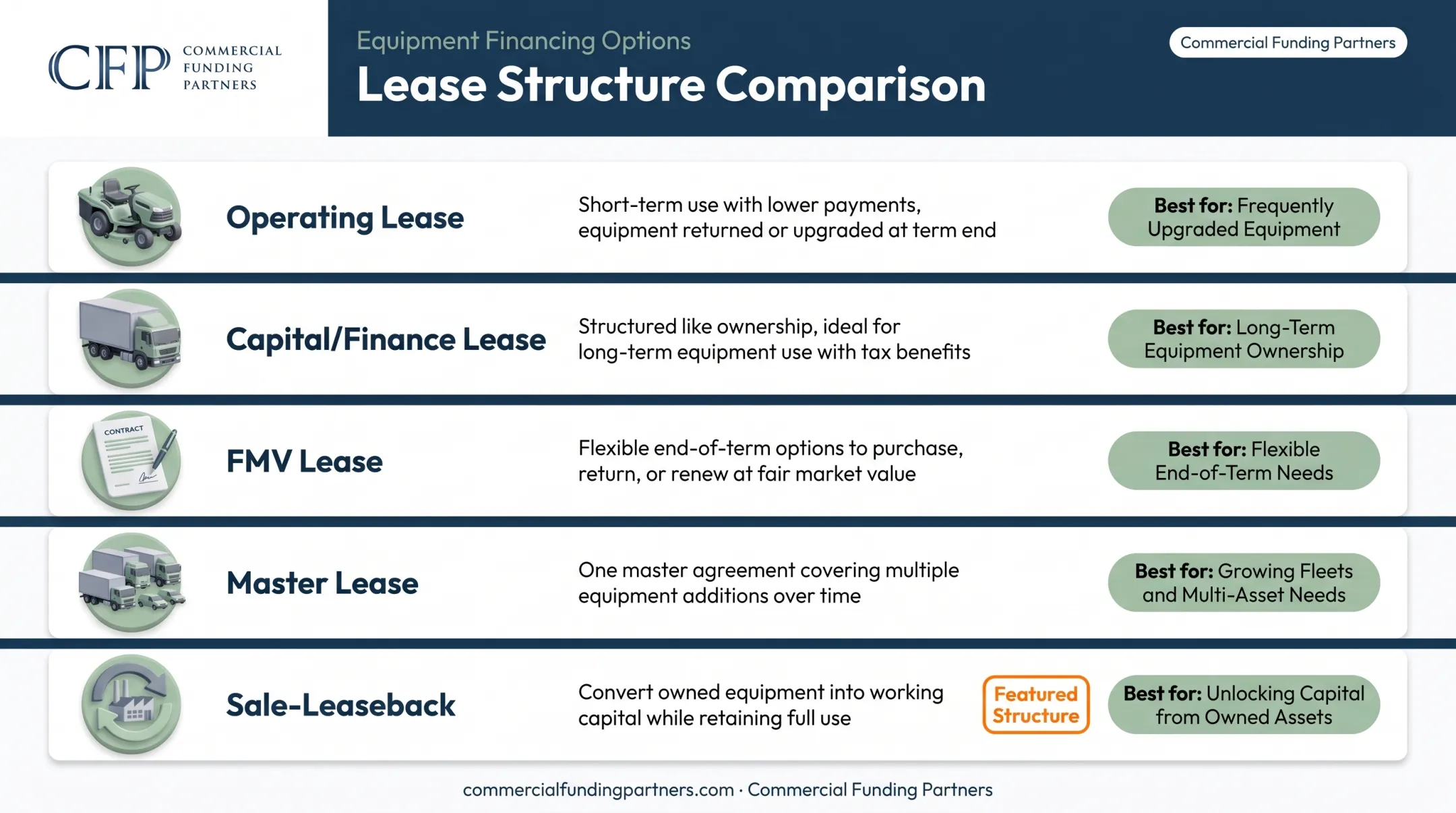Five landscaping equipment lease structures compared by type and best use