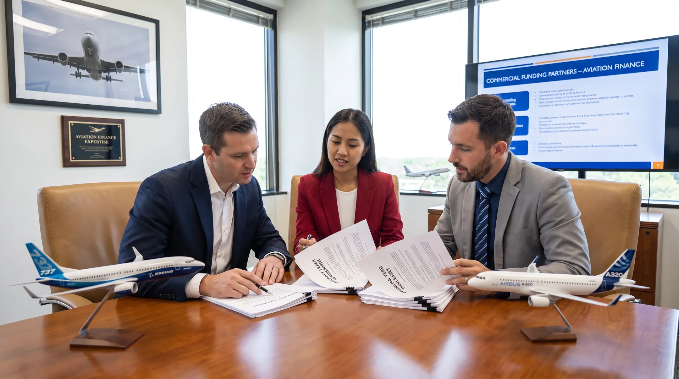 Commercial Funding Partners team structuring an aviation lease financing deal