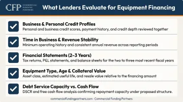 Five criteria lenders evaluate when underwriting manufacturing equipment financing applications