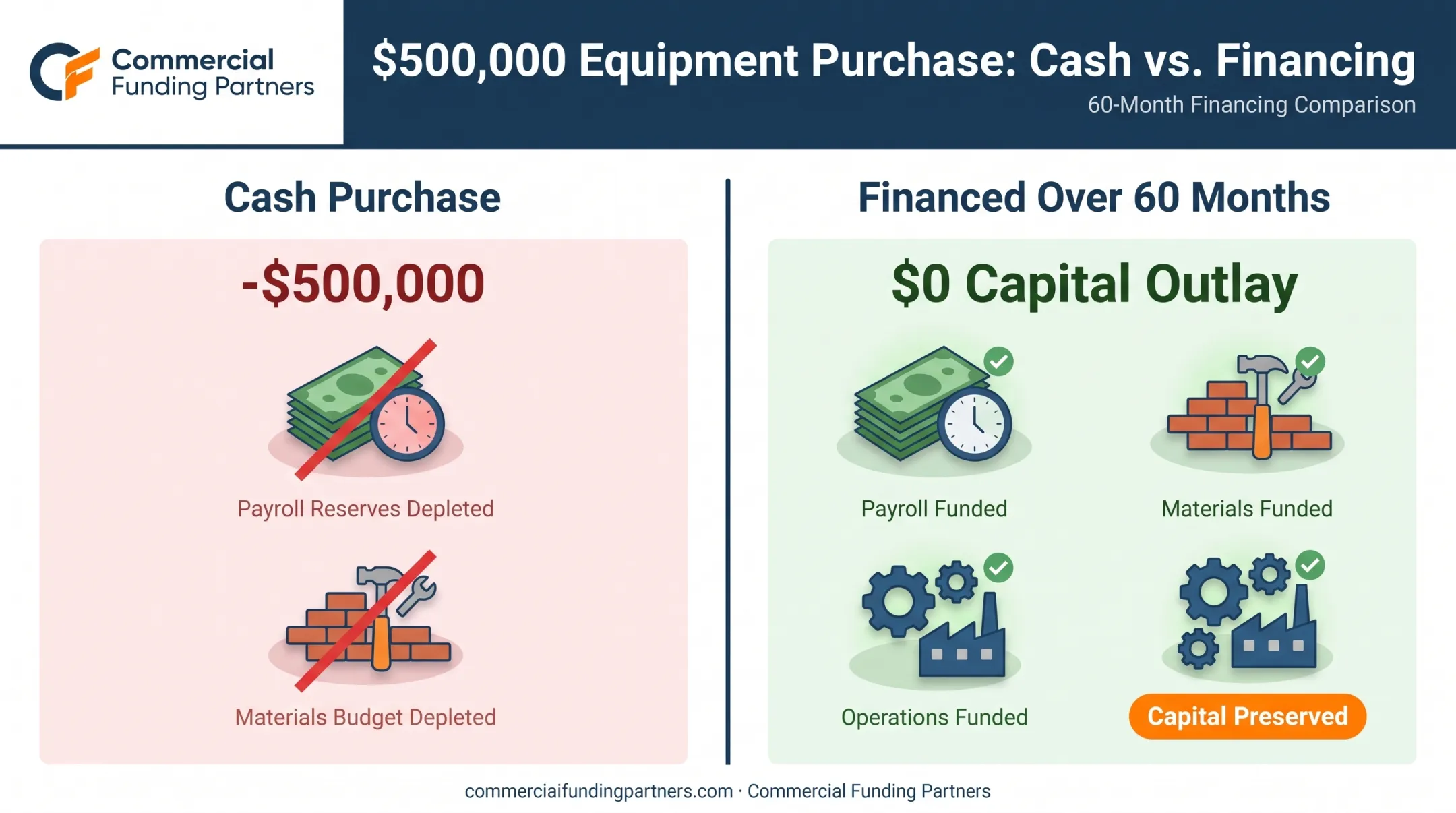 Cash purchase versus financed equipment purchase working capital comparison