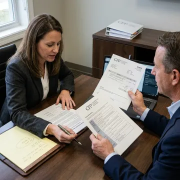 Finance team reviewing crane purchase documents