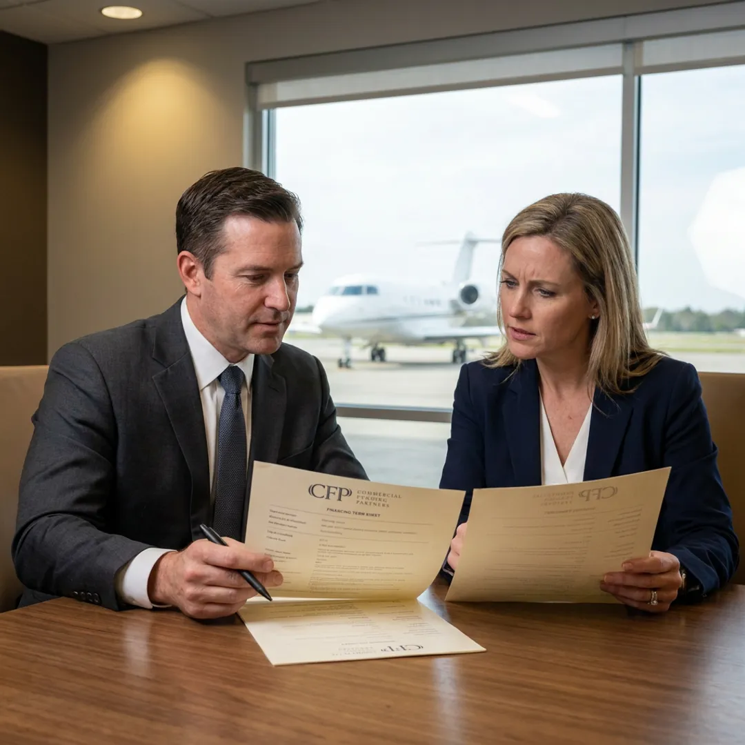 Aircraft financing consultation in modern office