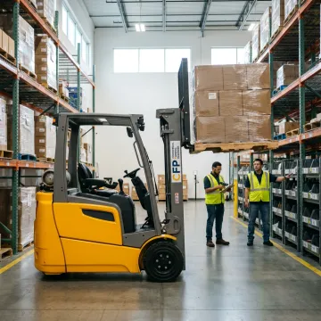 Forklift operating in a modern warehouse