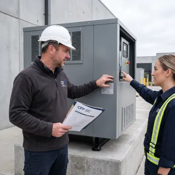 Commercial standby generator outside an industrial facility
