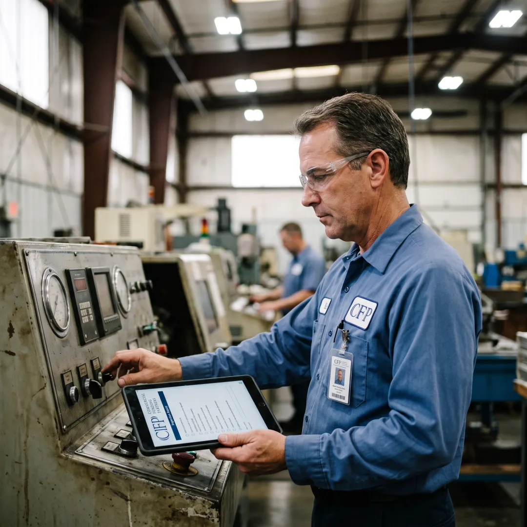 Technician inspecting industrial equipment
