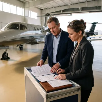 Aviation executive reviewing aircraft financing options