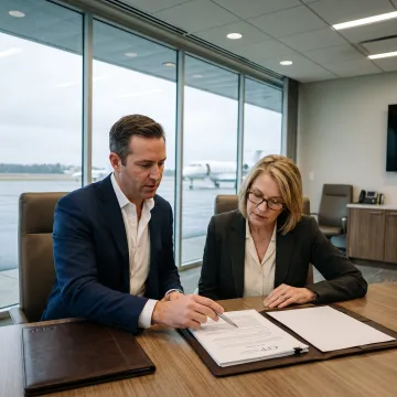Advisor reviewing aircraft financing documents