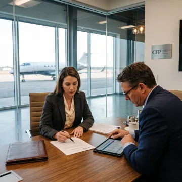 Finance professionals reviewing aircraft lease documents