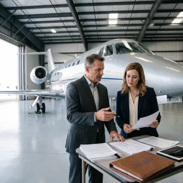Executive reviewing aircraft financing documents