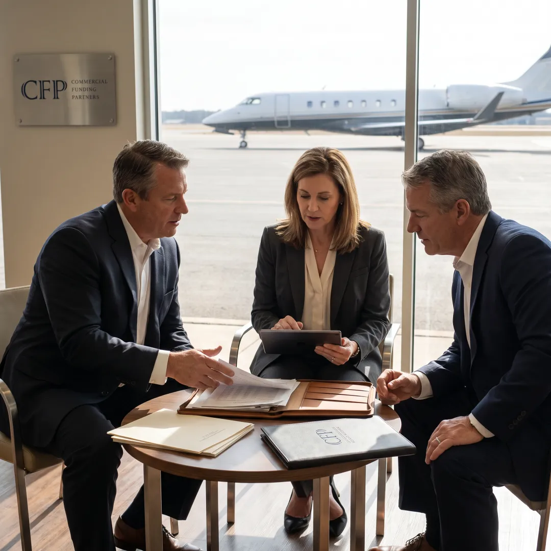 Business leaders reviewing aircraft financing options