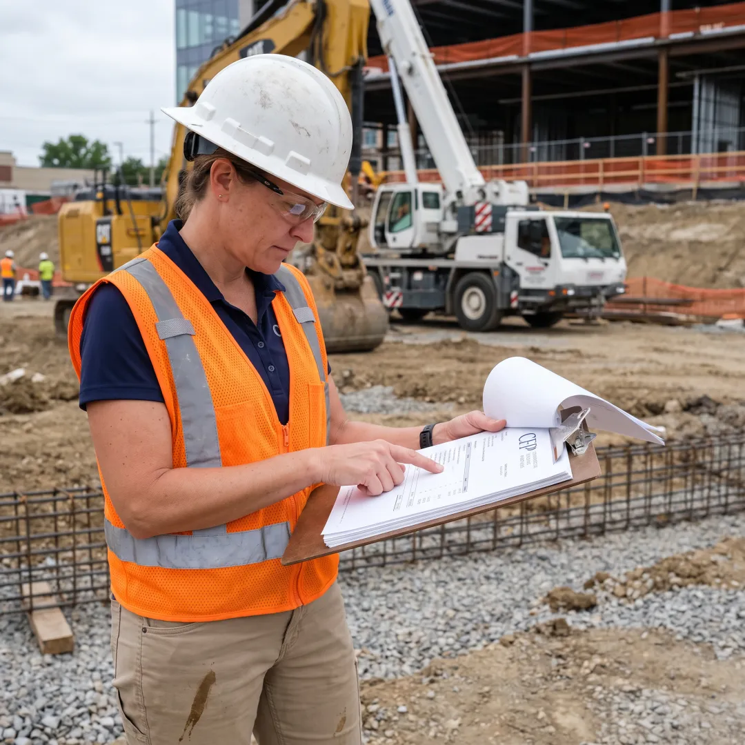 Construction manager reviewing heavy equipment financing plans