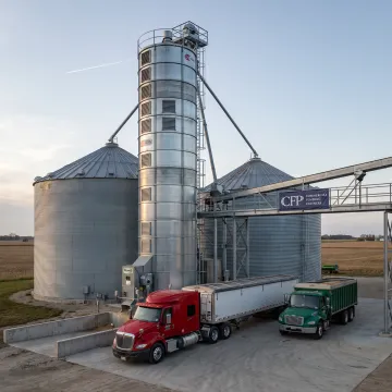Grain dryer equipment at a working agricultural facility