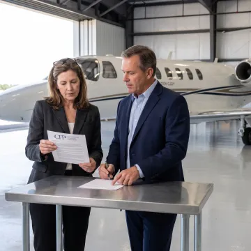 Business leaders reviewing aircraft financing