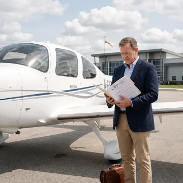Piston aircraft parked on an airport ramp