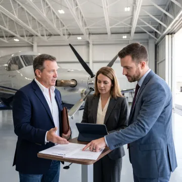 Business team reviewing aircraft lease options