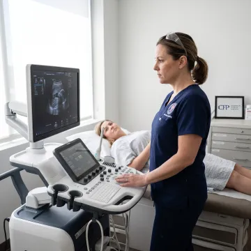 Sonographer using a modern ultrasound machine