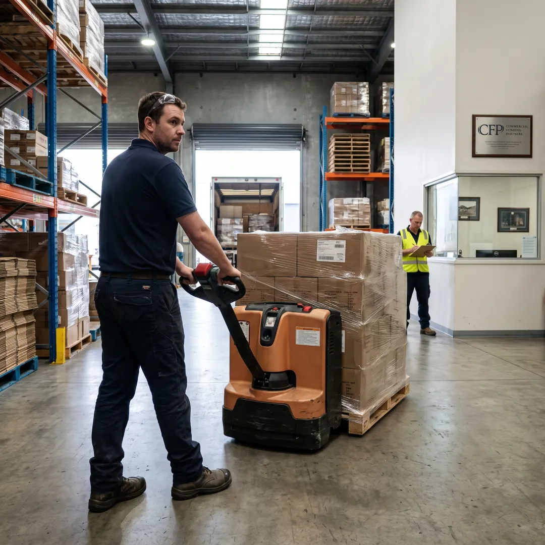 Warehouse employee operating an electric pallet jack