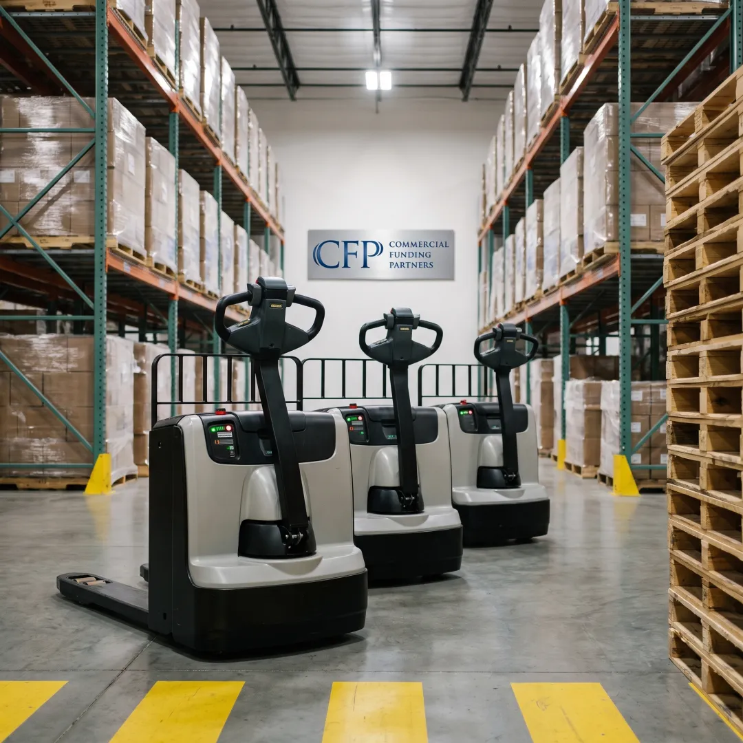 Electric pallet jacks staged in a warehouse
