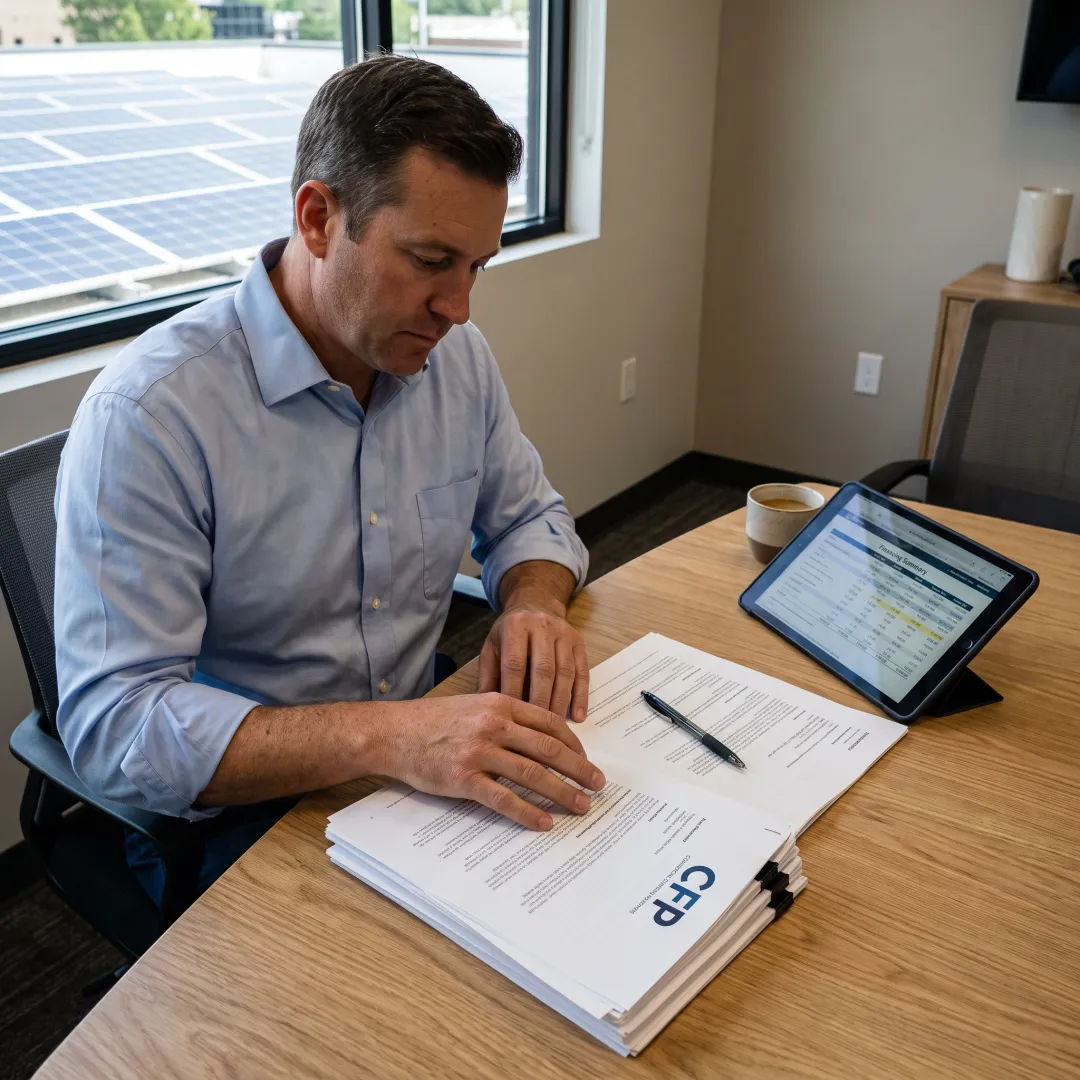 Homeowner reviewing solar financing options